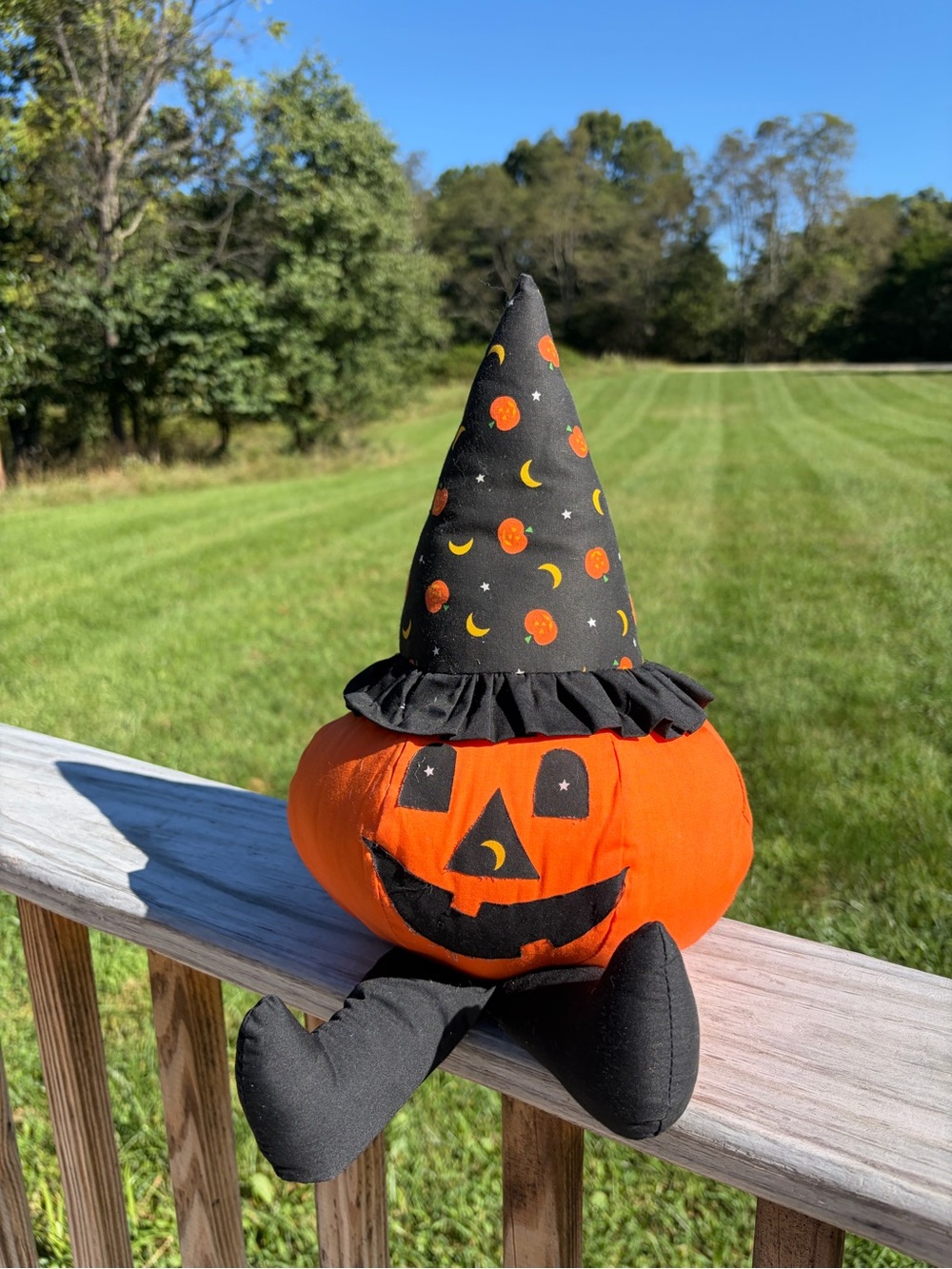 CLOTH STUFFED PUMPKIN FACE Jack O Lantern Vintage Felt Bottom Moon Stars